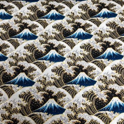 Japan | japanese bronzing fujisan the great wave off kanagawa 燙金富士山神奈川沖浪裏 | cotton shantung 竹節棉