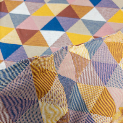 maffon | triangle patterns beige pink blue yellow 三角拼色 米粉藍黃 | cotton jacquard knit 雙面純棉提花針織 - 170cm