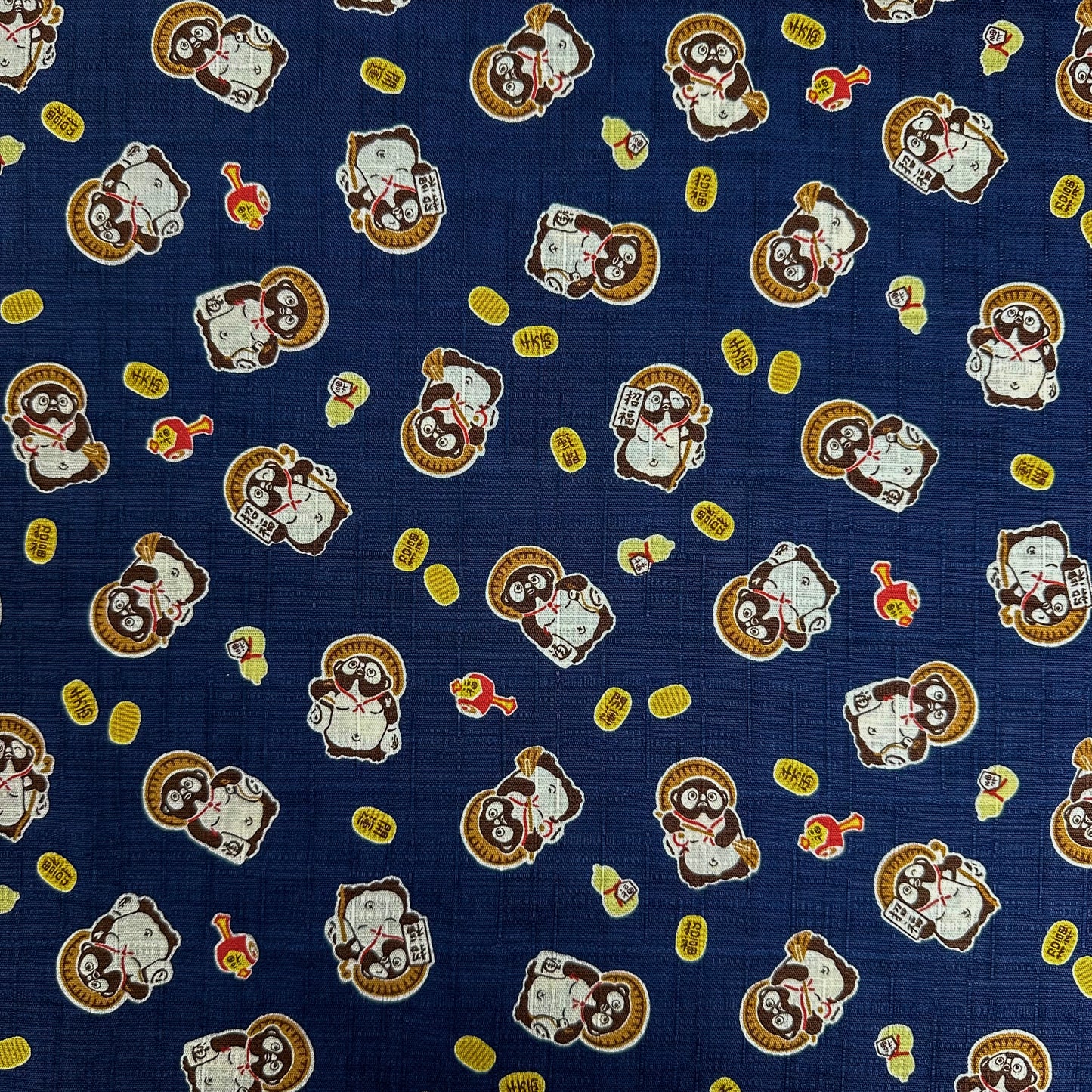 Japan | tanuki raccoon dog 招福 狸貓 | cotton printed dobby 純棉竹節