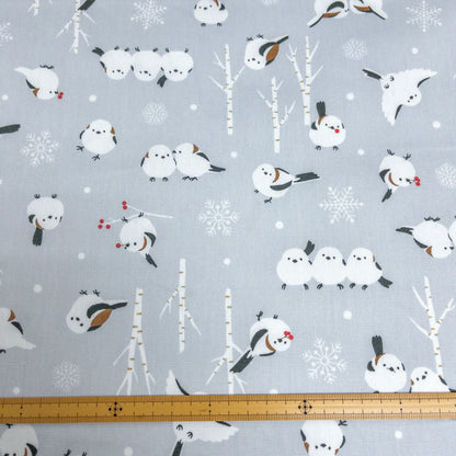 Japan | long-tailed tit snow 北海道小鳥「雪之妖精」雪花 | cotton printed oxford 純棉