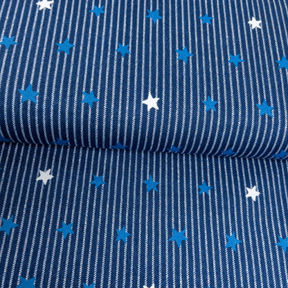 Japan | striped denim color stars 牛仔色間條小星星 | cotton printed oxford 純棉
