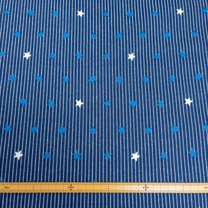 Japan | striped denim color stars 牛仔色間條小星星 | cotton printed oxford 純棉