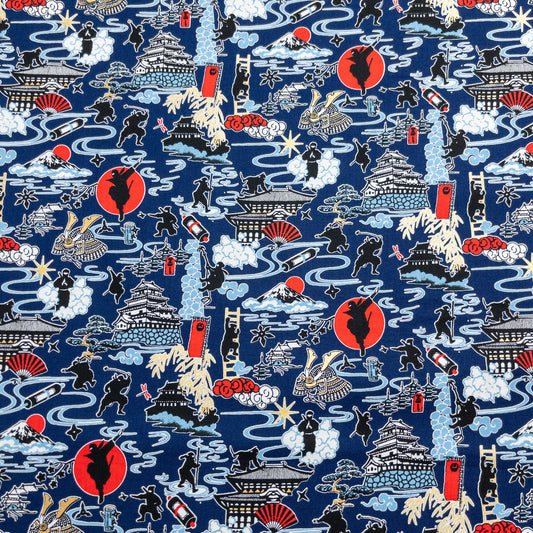 Japan | bronzing ninja pattern 燙金忍者圖案 | cotton printed sheeting 純棉