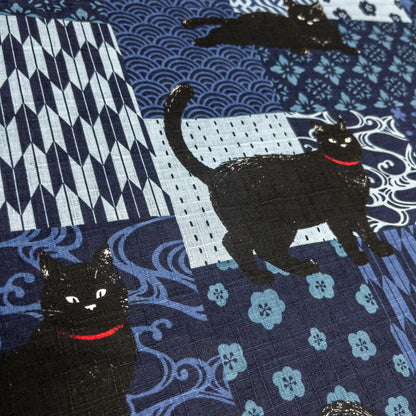 Japan | japanese pattern black cat 和風圖案拼圖黑貓 | cotton printed poplin 竹節棉