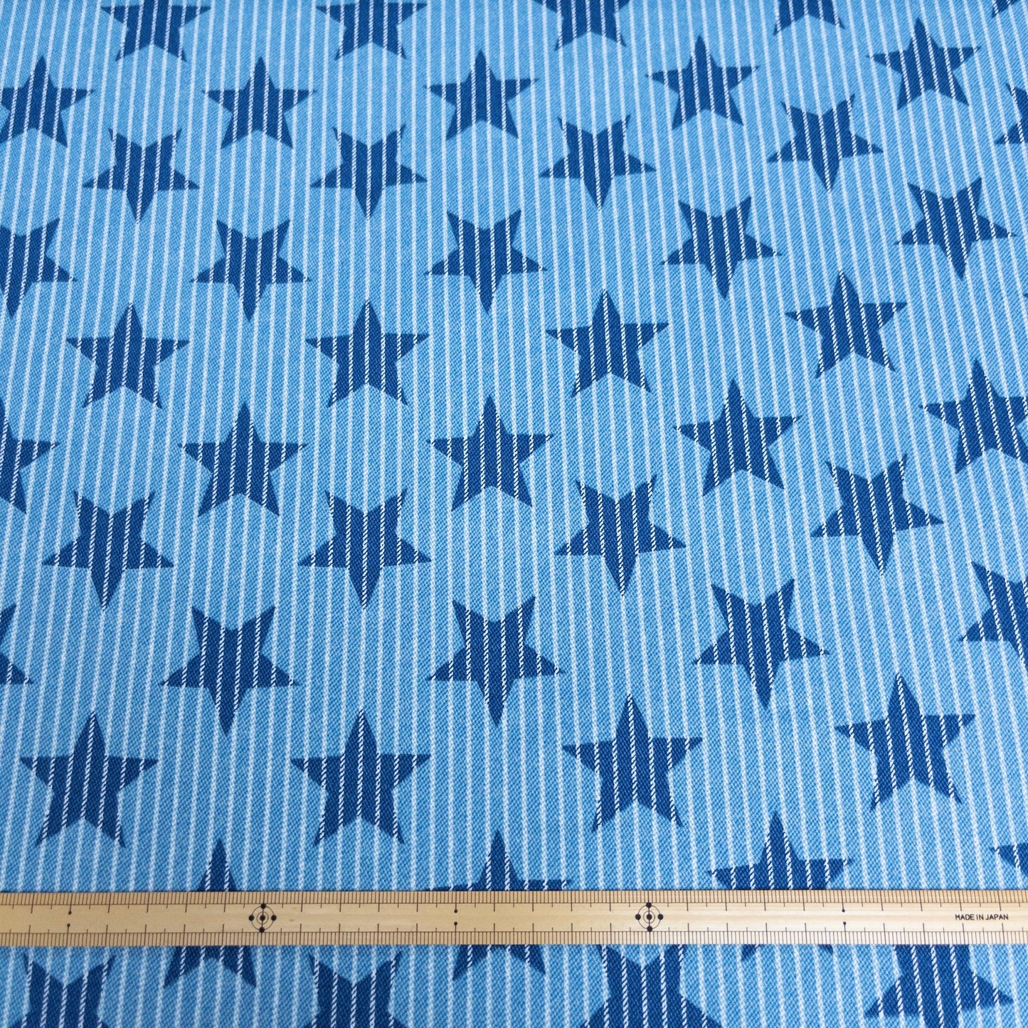 Japan | striped denim color stars 牛仔色間條星星 | cotton printed twill 純棉