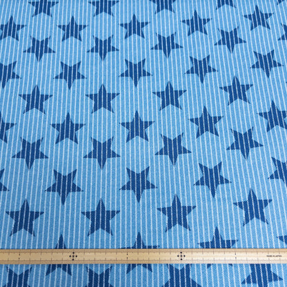 Japan | striped denim color stars 牛仔色間條星星 | cotton printed twill 純棉