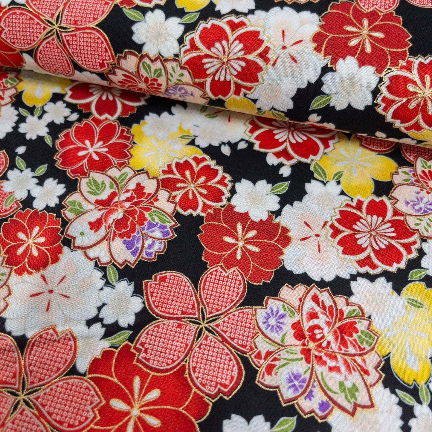 Japan | bronzing Japanese sakura 燙金和風藍櫻花 | cotton printed sheeting 純棉