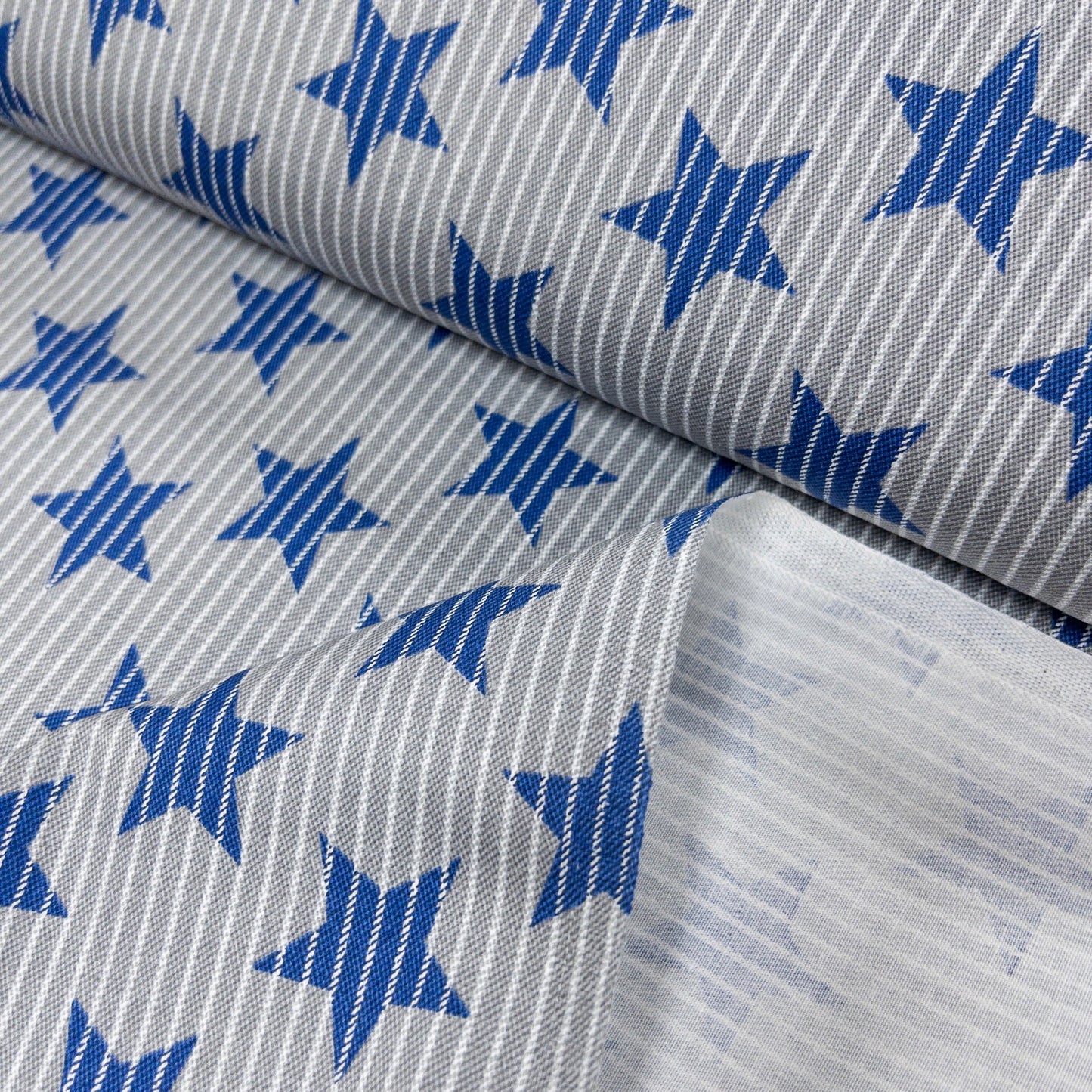 Japan | striped denim color stars 牛仔色間條星星 | cotton printed twill 純棉