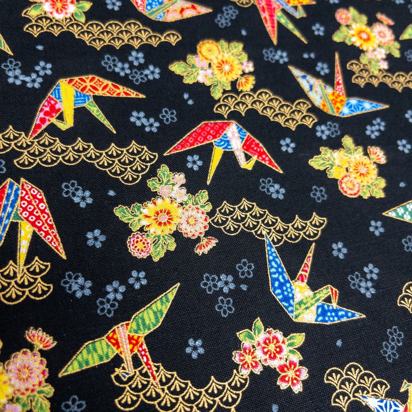 Japan | paper crane 燙金紙鶴和扇 | cotton printed sheeting 純棉