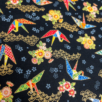 Japan | paper crane 燙金紙鶴和扇 | cotton printed sheeting 純棉