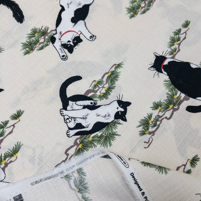 Japan | japanese pine tree black cat 和風小松樹黑貓 | cotton printed poplin 竹節棉