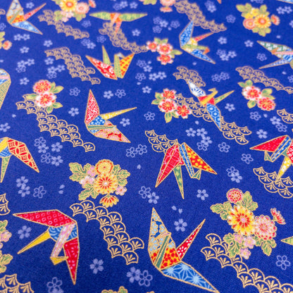 Japan | paper crane 燙金紙鶴和扇 | cotton printed sheeting 純棉