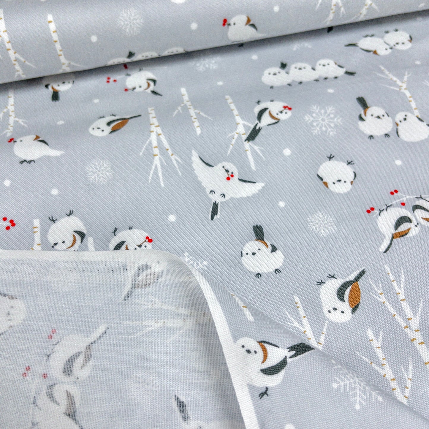 Japan | long-tailed tit snow 北海道小鳥「雪之妖精」雪花 | cotton printed oxford 純棉