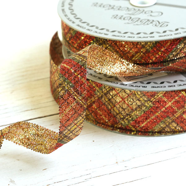 ribbon 絲帶 | golden checkered 金色紅綠斜格 13mm 26mm (可固定形狀)