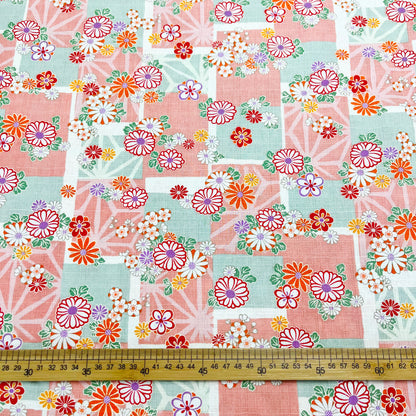 Japan | checkered and florets 方格小花 | cotton shantung 竹節棉