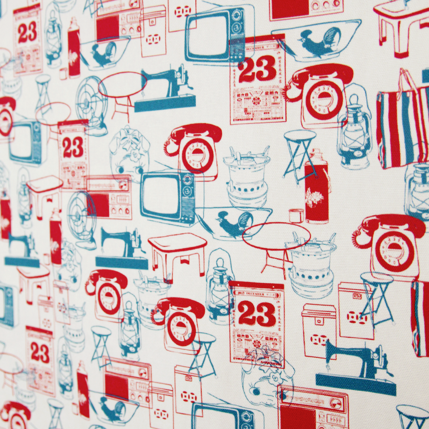 【K‧T FABRIC】紅白藍「傢俬電器」 red-white-blue ''home furniture & appliance'' cotton printed oxford 純棉