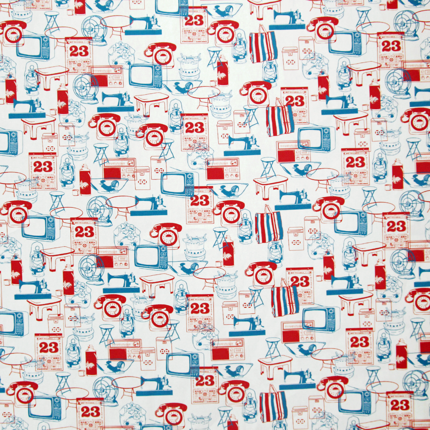 【K‧T FABRIC】紅白藍「傢俬電器」 red-white-blue ''home furniture & appliance'' cotton printed oxford 純棉