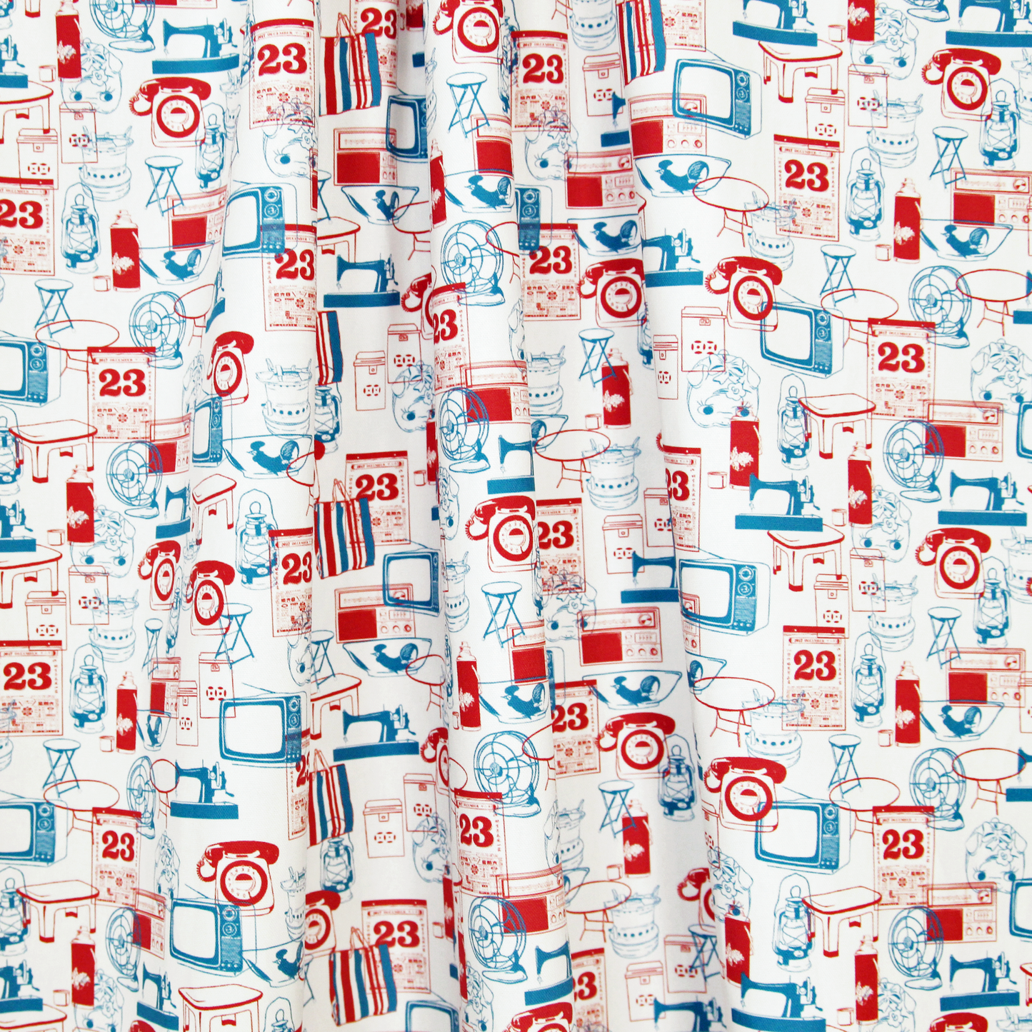 【K‧T FABRIC】紅白藍「傢俬電器」 red-white-blue ''home furniture & appliance'' cotton printed oxford 純棉